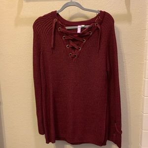 Francesca’s Maroon Lace Neck Sweater